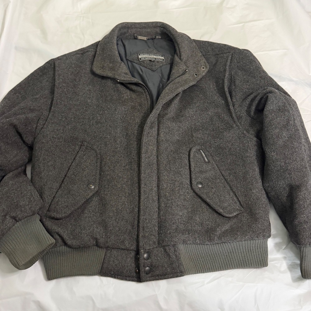 Members Only Mens Vintage Wool Bomber Jacket 42 Charcoal Grey Retro 80s Classic